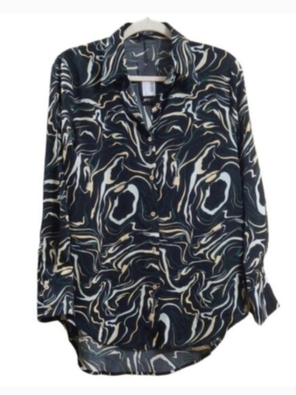 NASTY GAL Abstract Print 2 Piece Set Suit Button Shirt Wide Leg Pant Sz M - Picture 6 of 11